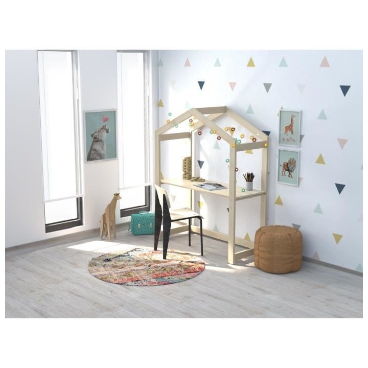 WEBER Bureau cabane enfant 120 cm en pin massif - Plateau réglable en