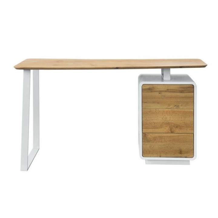 Bureau 3 tiroirs - Décor bois et blanc - L 140 x P 60 x H 76 - BERLIN