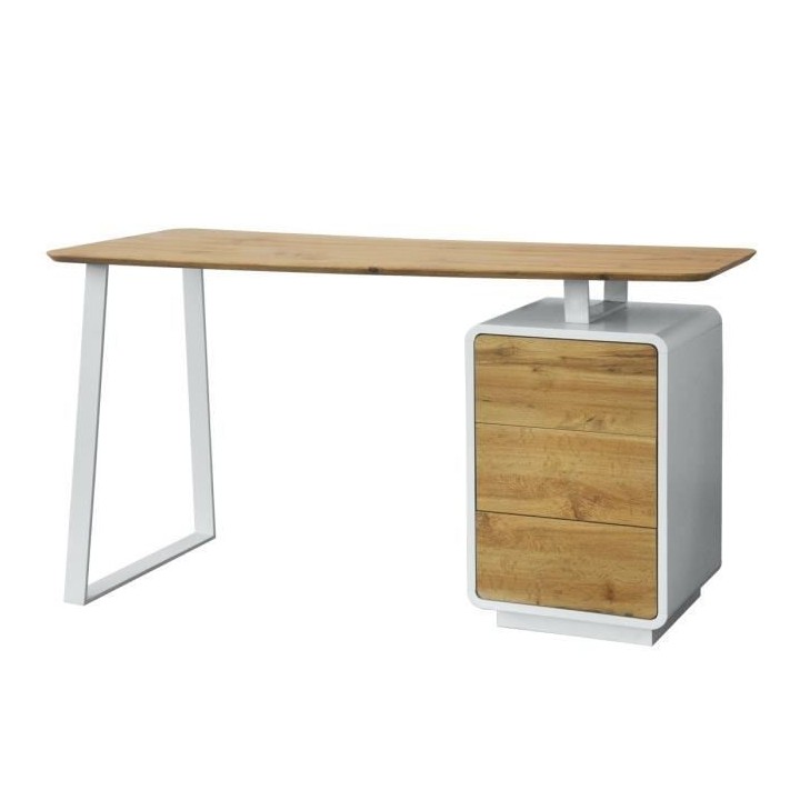 Bureau 3 tiroirs - Décor bois et blanc - L 140 x P 60 x H 76 - BERLIN