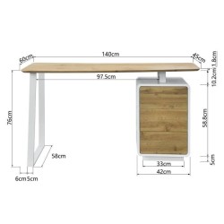 Bureau 3 tiroirs - Décor bois et blanc - L 140 x P 60 x H 76 - BERLIN