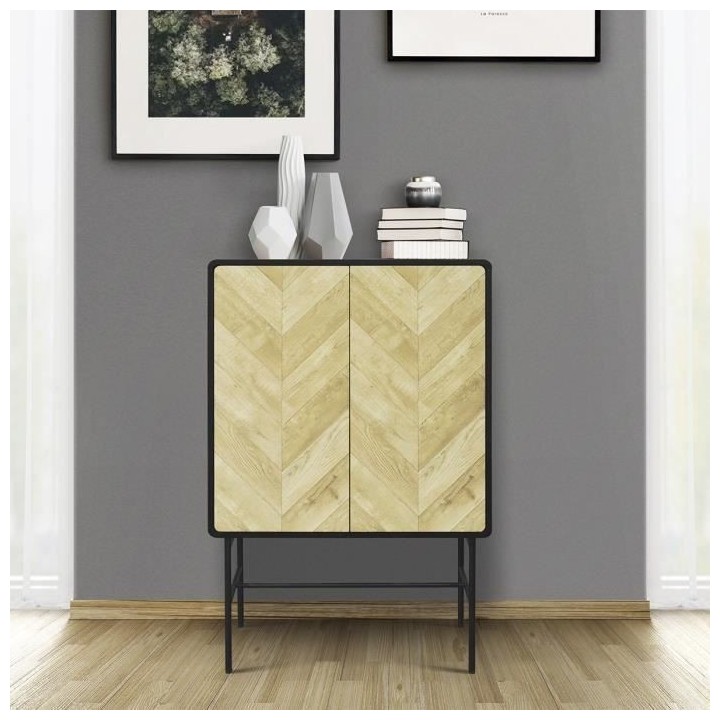 Bahut 2 portes - Bois et métal noir - L 80 x P 40 x H 122 - BROOKLYN