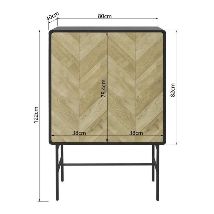 Bahut 2 portes - Bois et métal noir - L 80 x P 40 x H 122 - BROOKLYN
