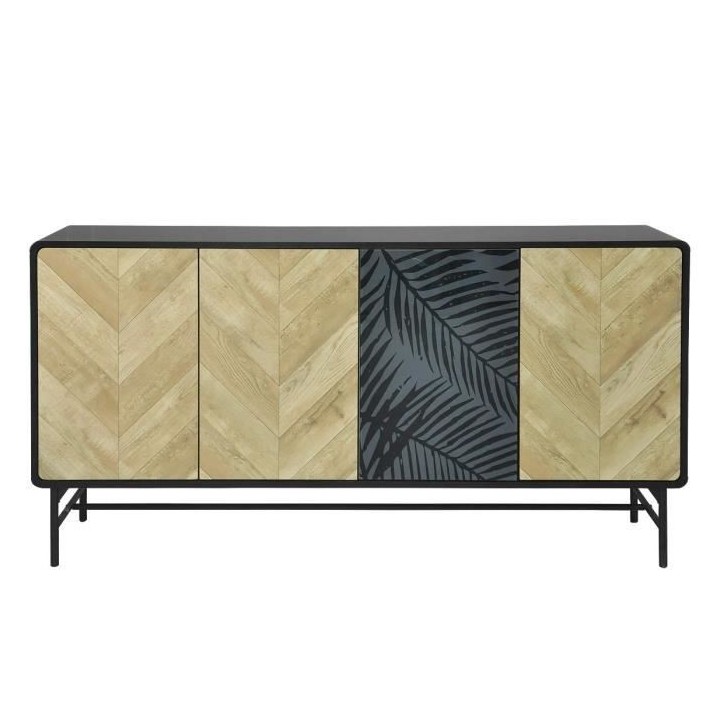 Buffet 4 portes - Bois et métal noir - L 160 x P 40 x H 93 - BROOKLYN