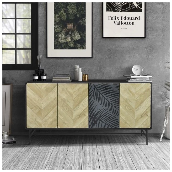 Buffet 4 portes - Bois et métal noir - L 160 x P 40 x H 93 - BROOKLYN
