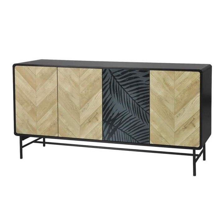 Buffet 4 portes - Bois et métal noir - L 160 x P 40 x H 93 - BROOKLYN