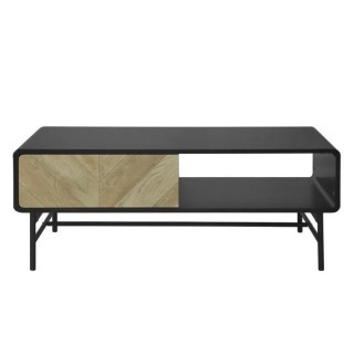 Table basse 1 tiroir - Bois et métal noir - L 110 x P 60 x H 42 - BRO