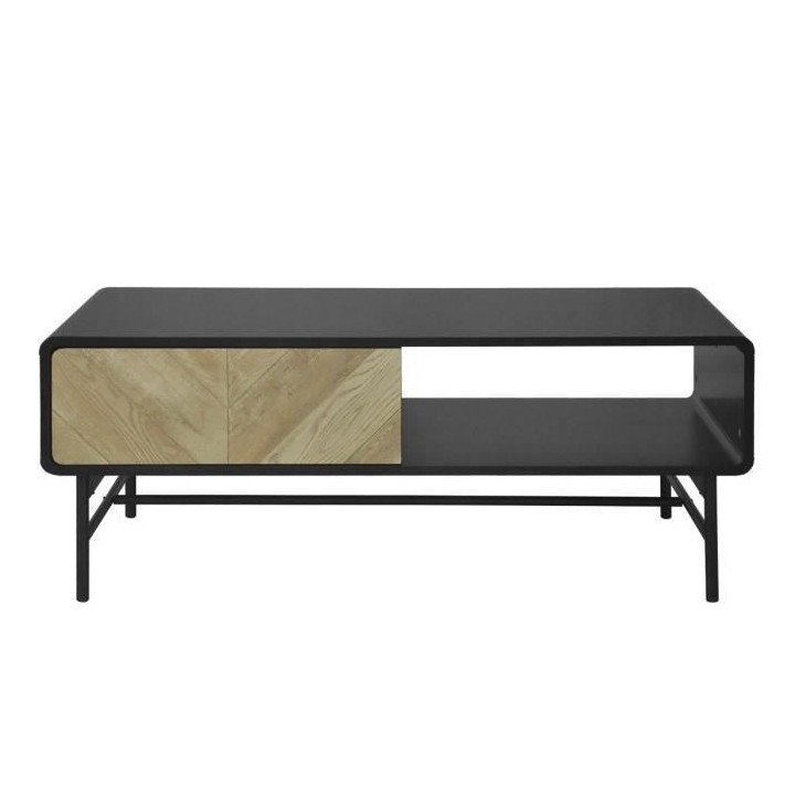 Table basse 1 tiroir - Bois et métal noir - L 110 x P 60 x H 42 - BRO
