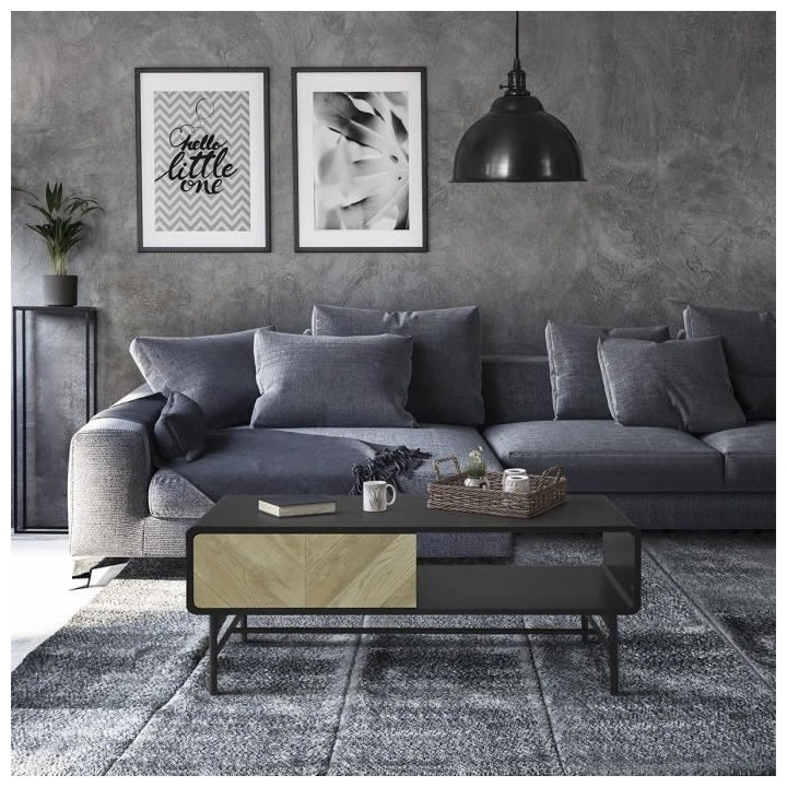 Table basse 1 tiroir - Bois et métal noir - L 110 x P 60 x H 42 - BRO