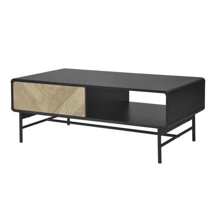 Table basse 1 tiroir - Bois et métal noir - L 110 x P 60 x H 42 - BRO