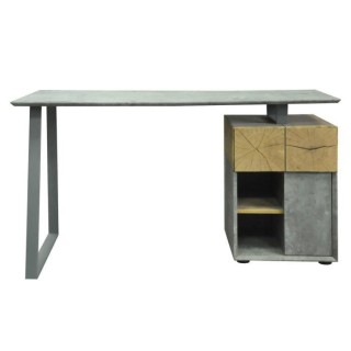 Bureau 1 porte 1 tiroir - Décor bois blanc et gris - L 140 x P 60 x H