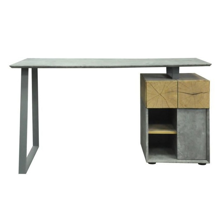 Bureau 1 porte 1 tiroir - Décor bois blanc et gris - L 140 x P 60 x H