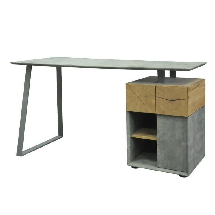 Bureau 1 porte 1 tiroir - Décor bois blanc et gris - L 140 x P 60 x H