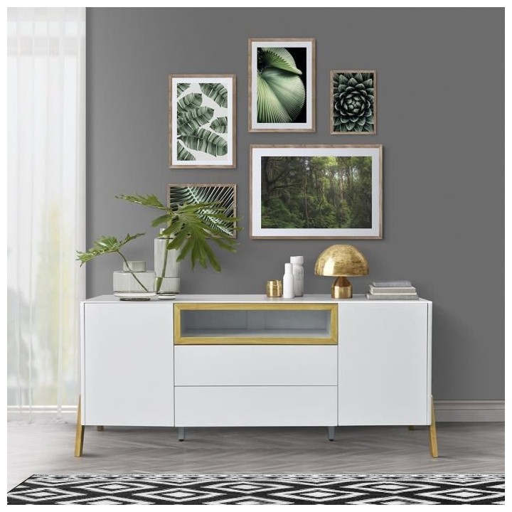 Buffet 2 portes 2 tiroirs - Niche de rangement - Bois - L 175 x P 40 x