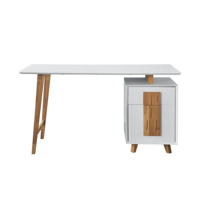 Bureau 1 porte 1 tiroir - Décor bois et blanc - L 140 x P 76 x H 60 - HAMBOURG