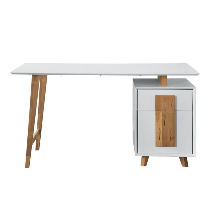 Bureau 1 porte 1 tiroir - Décor bois et blanc - L 140 x P 76 x H 60 -