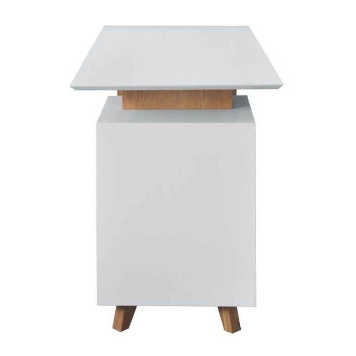 Bureau 1 porte 1 tiroir - Décor bois et blanc - L 140 x P 76 x H 60 -