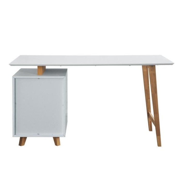 Bureau 1 porte 1 tiroir - Décor bois et blanc - L 140 x P 76 x H 60 -