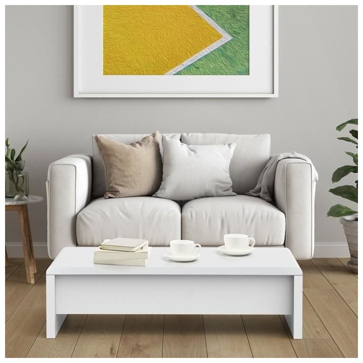 Table basse relevable - Blanc laqué - L 120 x P 60 x H 35 - LARS