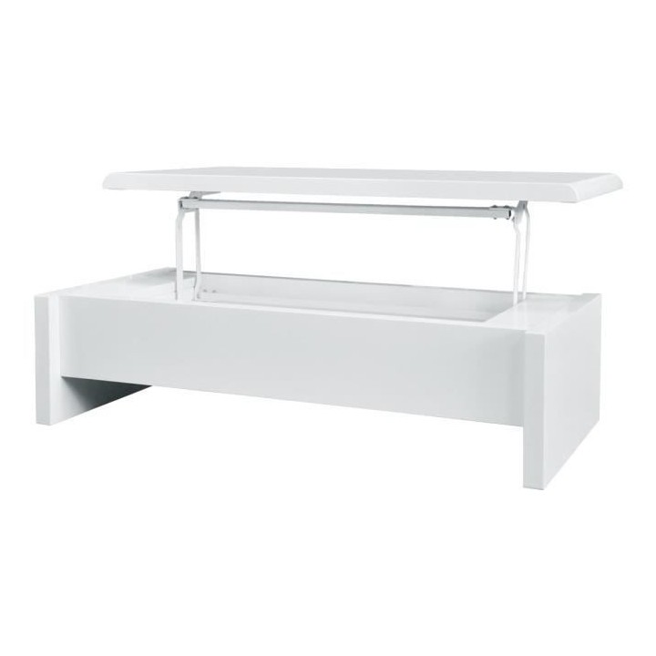 Table basse relevable - Blanc laqué - L 120 x P 60 x H 35 - LARS