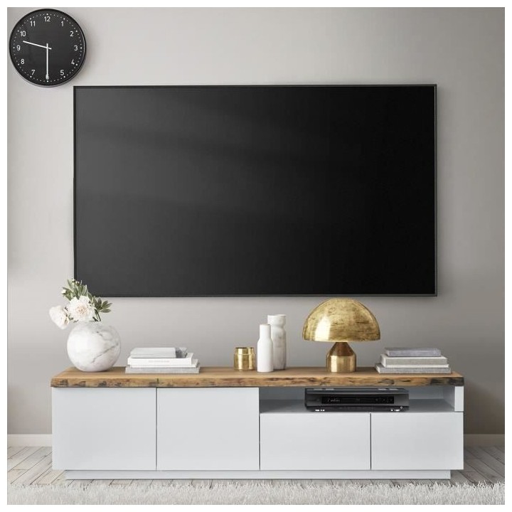 Meuble TV 4 portes et niche - Bois - L 180 x P 42 x H 46,5 - LATTI