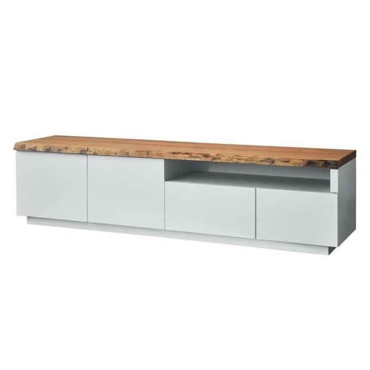 Meuble TV 4 portes et niche - Bois - L 180 x P 42 x H 46,5 - LATTI