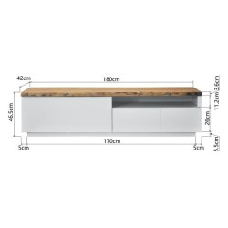 Meuble TV 4 portes et niche - Bois - L 180 x P 42 x H 46,5 - LATTI