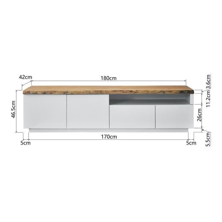 Meuble TV 4 portes et niche - Bois - L 180 x P 42 x H 46,5 - LATTI