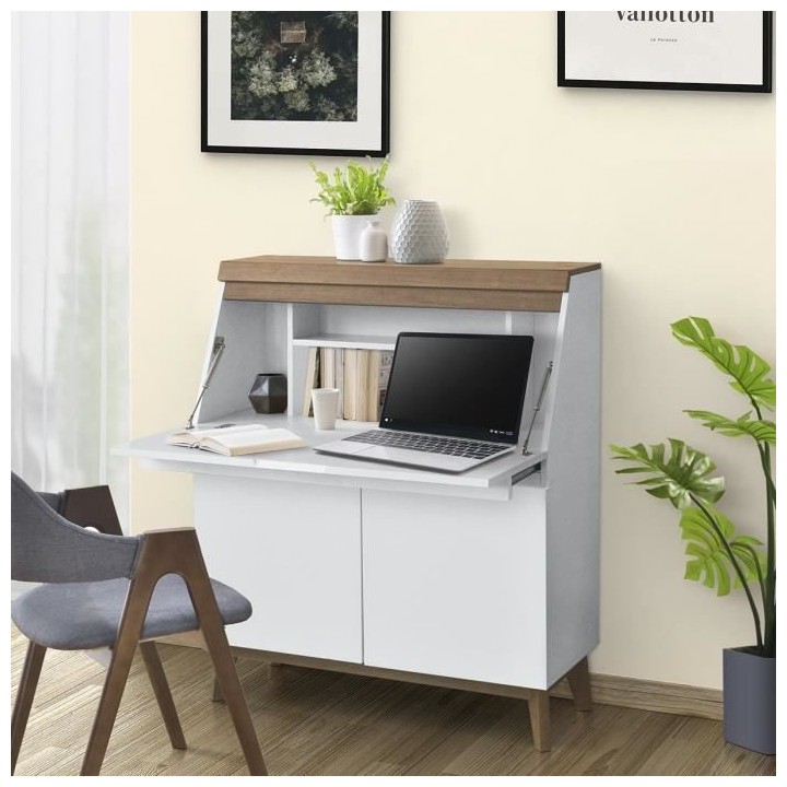 Bureau secrétaire avec tablette 2 portes - Bois - L96,7 x P 115 x H 4