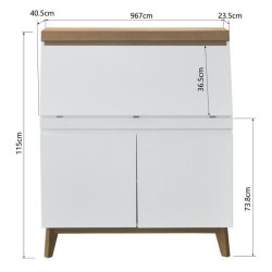 Bureau secrétaire avec tablette 2 portes - Bois - L96,7 x P 115 x H 40,5 - MUNICH