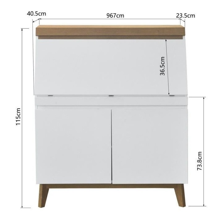Bureau secrétaire avec tablette 2 portes - Bois - L96,7 x P 115 x H 4