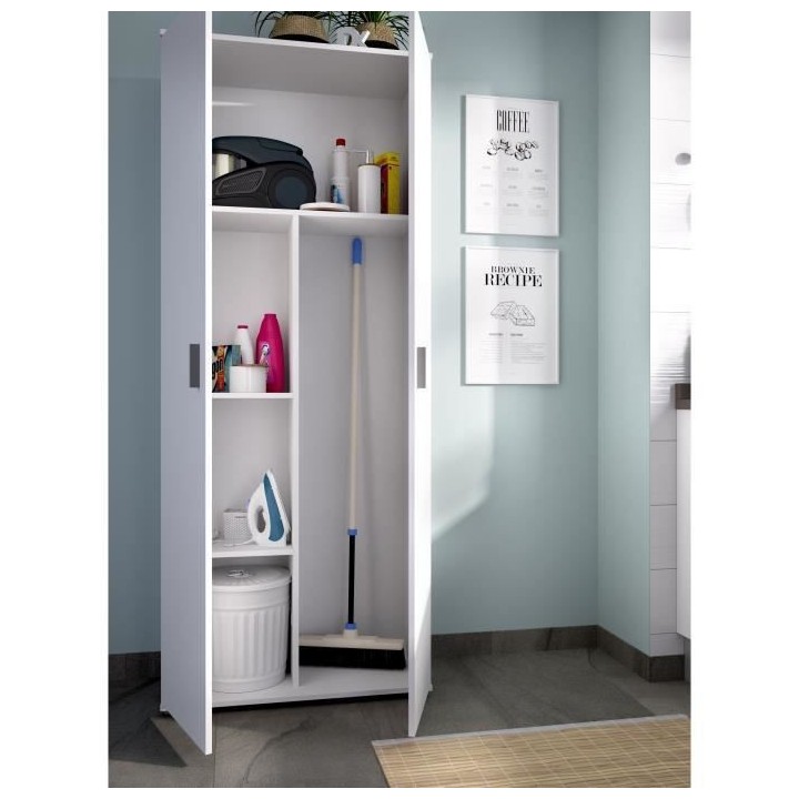 Armoire de buanderie 2 portes - Blanc - L 190 x H 78 x P 35 cm - FIT