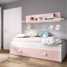 NOA Lit enfant 90x190 cm avec tiroir + 1 étagere - Chene blanc et rose