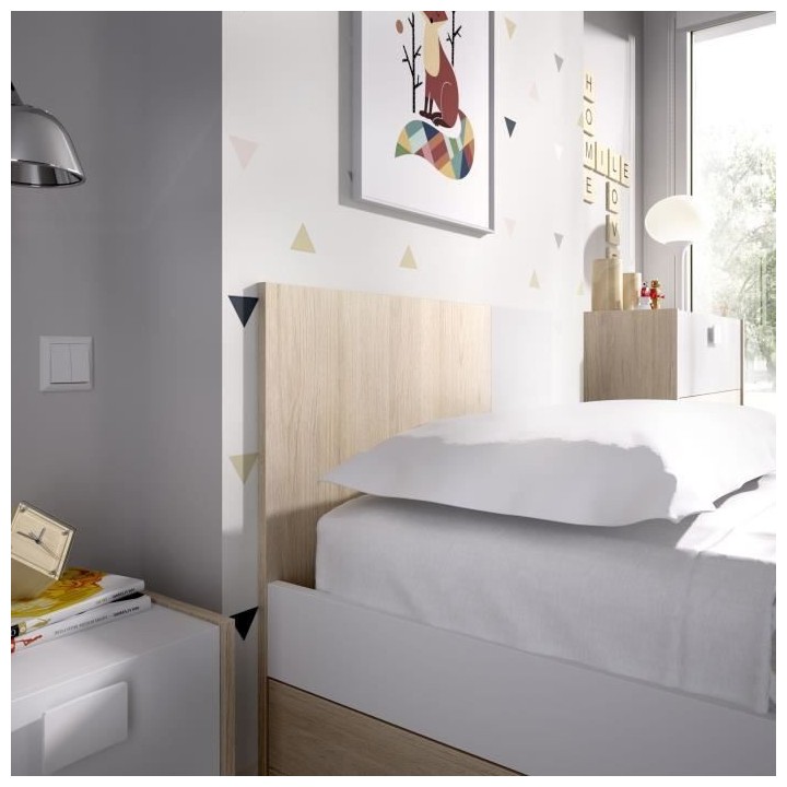 DINA Lit enfant 90x190 cm - Décor Blanc et chene