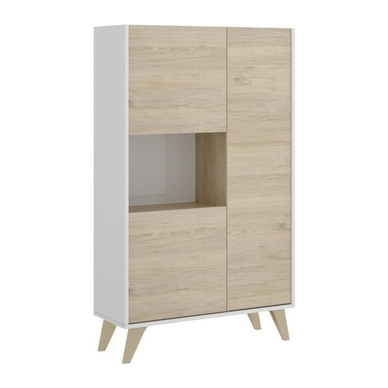 Buffet haut 3 portes - Décor Chene et blanc - NESS - L 81 x P 43 x H 135 cm