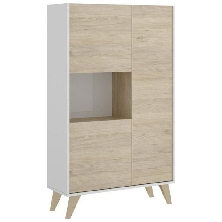 Buffet haut 3 portes - Décor Chene et blanc - NESS - L 81 x P 43 x H