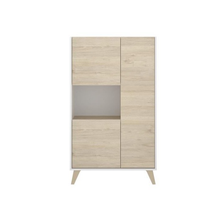 Buffet haut 3 portes - Décor Chene et blanc - NESS - L 81 x P 43 x H