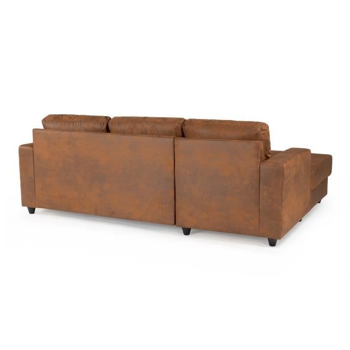PAUL Canapé d'angle gauche 4 places - Tissu Marron vintage - Contempo