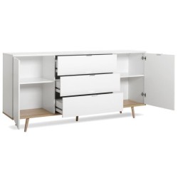 GÖTEBORG Buffet bas - Style scandinave - Décor chene et blanc - L 180 cm