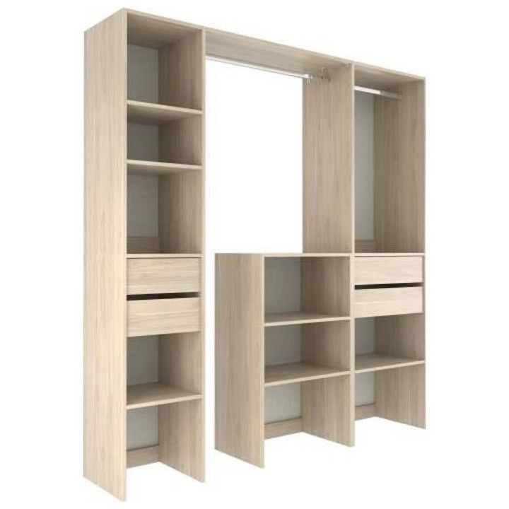 EKIPA Dressing avec Colonnes et Tiroirs - Décor chene Dakota - L 190