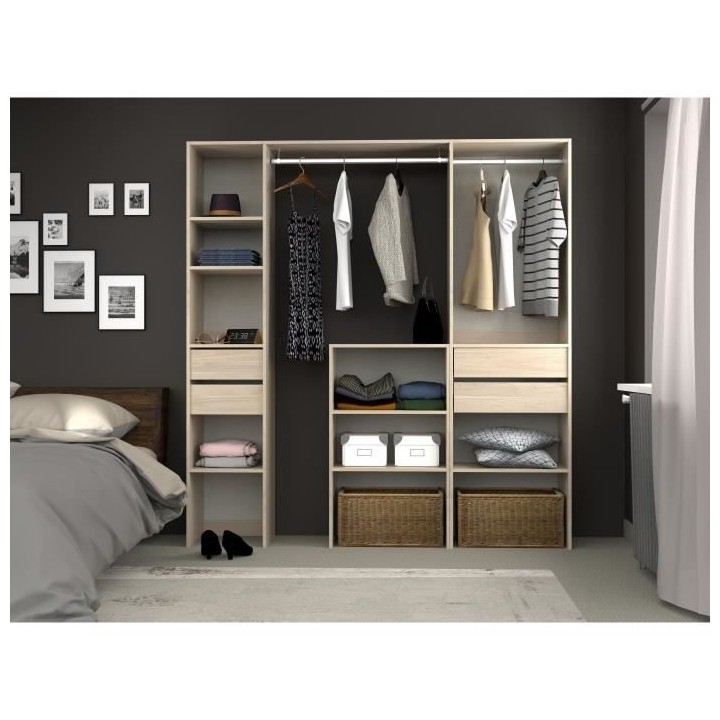 EKIPA Dressing avec Colonnes et Tiroirs - Décor chene Dakota - L 190