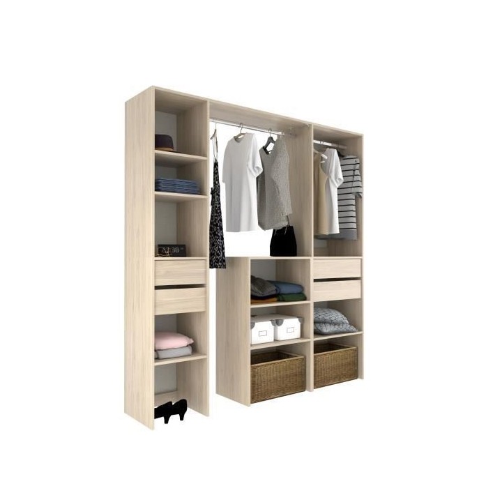 EKIPA Dressing avec Colonnes et Tiroirs - Décor chene Dakota - L 190
