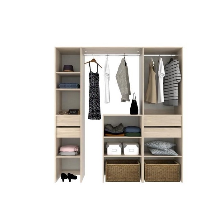 EKIPA Dressing avec Colonnes et Tiroirs - Décor chene Dakota - L 190