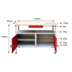 DEFITEC Établi a double porte - Rouge/Blanc