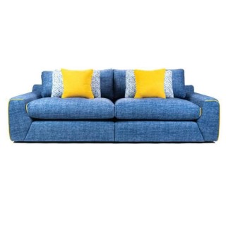 Canapé droit 3 places fixe - Tissu bleu - L 260 x P 109 x H 87 cm- AL