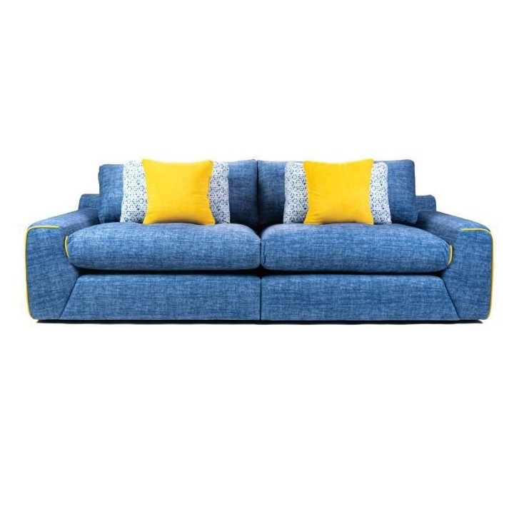 Canapé droit 3 places fixe - Tissu bleu - L 260 x P 109 x H 87 cm- AL