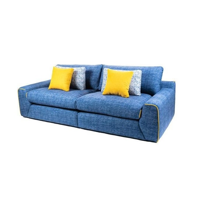 Canapé droit 3 places fixe - Tissu bleu - L 260 x P 109 x H 87 cm- AL