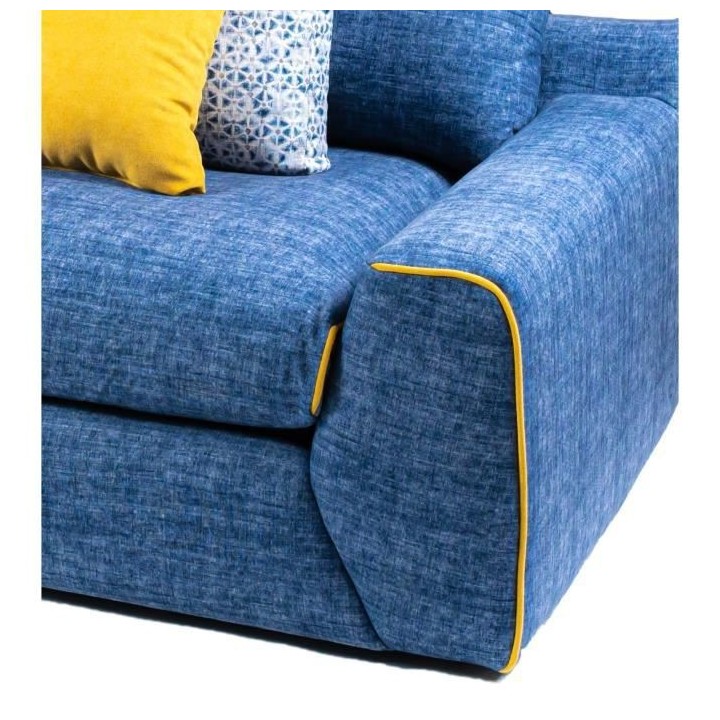 Canapé droit 3 places fixe - Tissu bleu - L 260 x P 109 x H 87 cm- AL