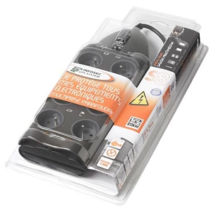 INFOSEC - S8 - Parasurtenseur 8 Prises FR - Garantie 2 ans