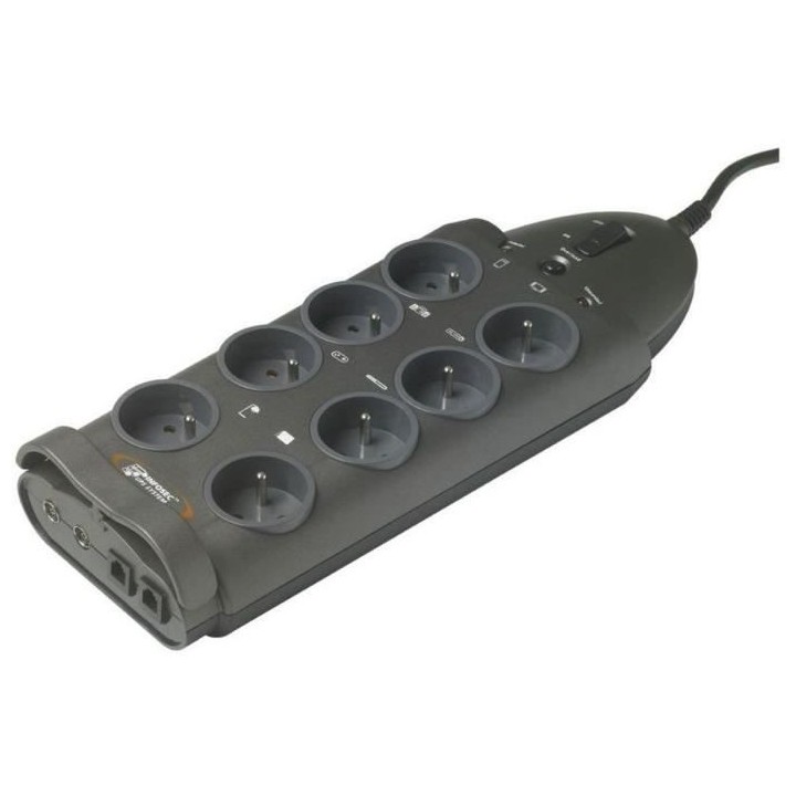 INFOSEC - S8 LAN TV - Parasurtenseur 8 Prises FR + 2 RJ45 + 2 Coax - G