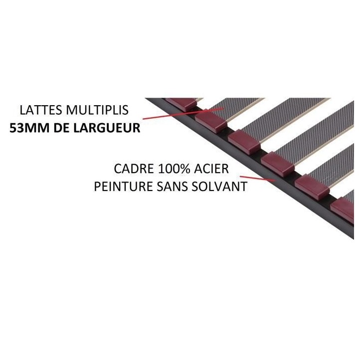 SEDAC Sommier 140x200 - 20 Lattes 53mm - Anthracite